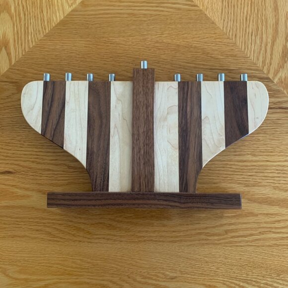 Hanukkah Menorah Hand Crafted Hardwoods Hannukiah Judaica Chanukah - Picture 2 of 6